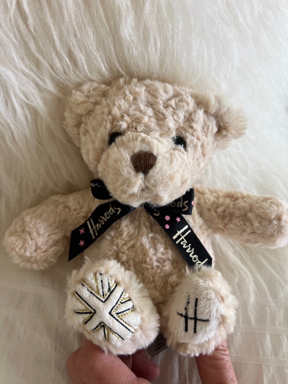 Harrods Cream Plush Bear with Black Branded Ribbon